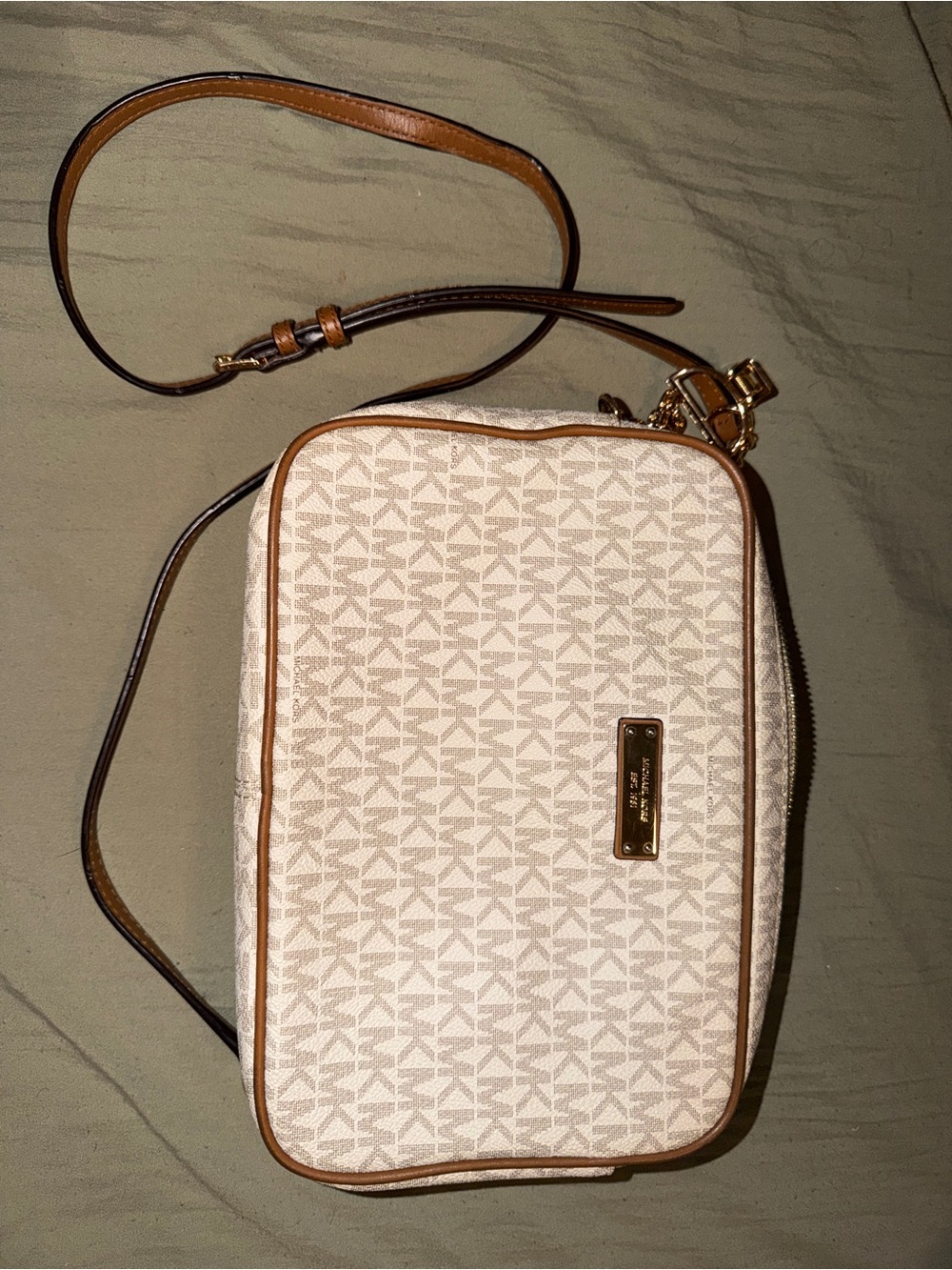 MICHAEL Michael Kors Cream Logo Crossbody with Brown Trim